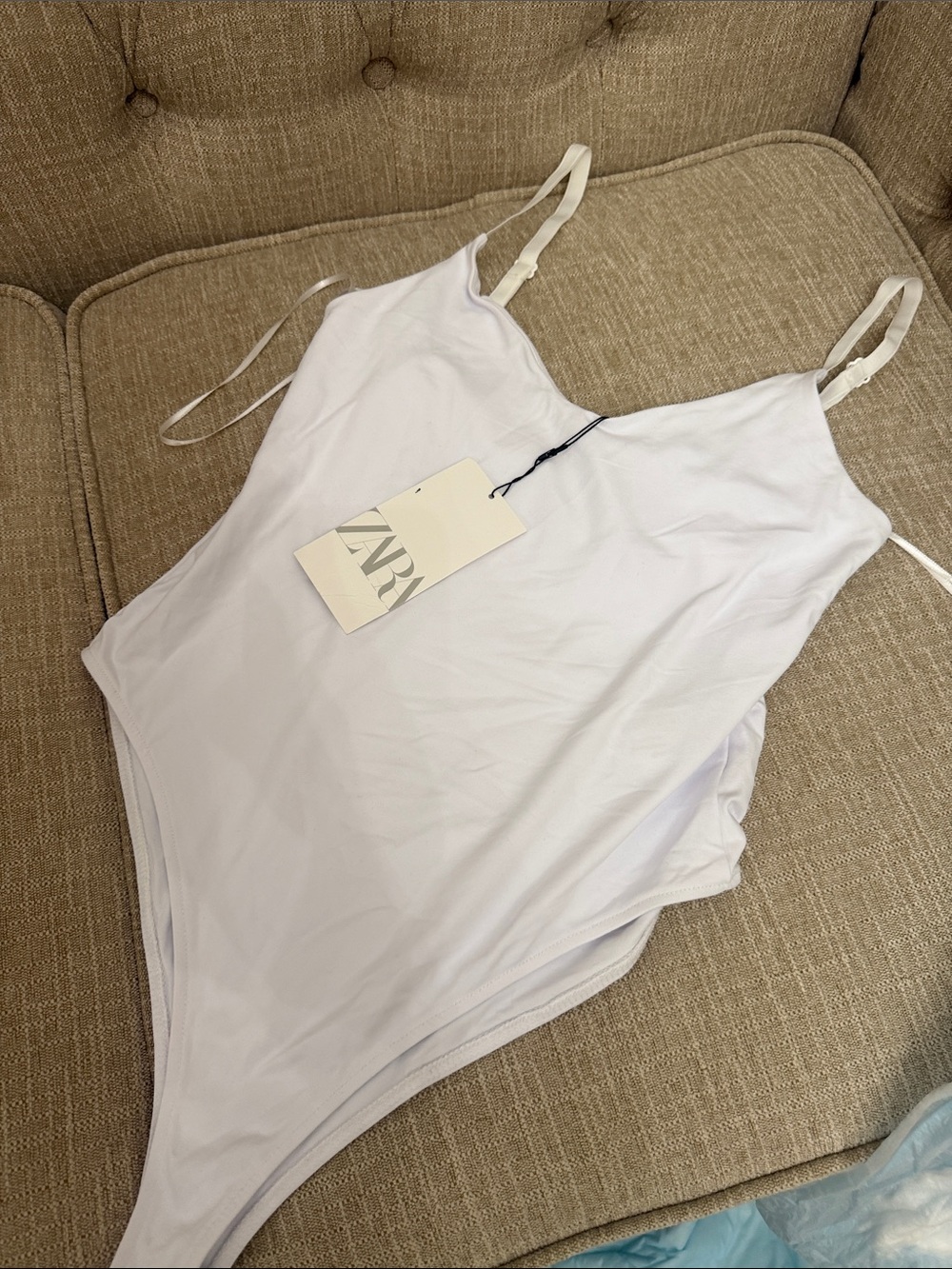 ZARA White Spaghetti-Strap Bodysuit